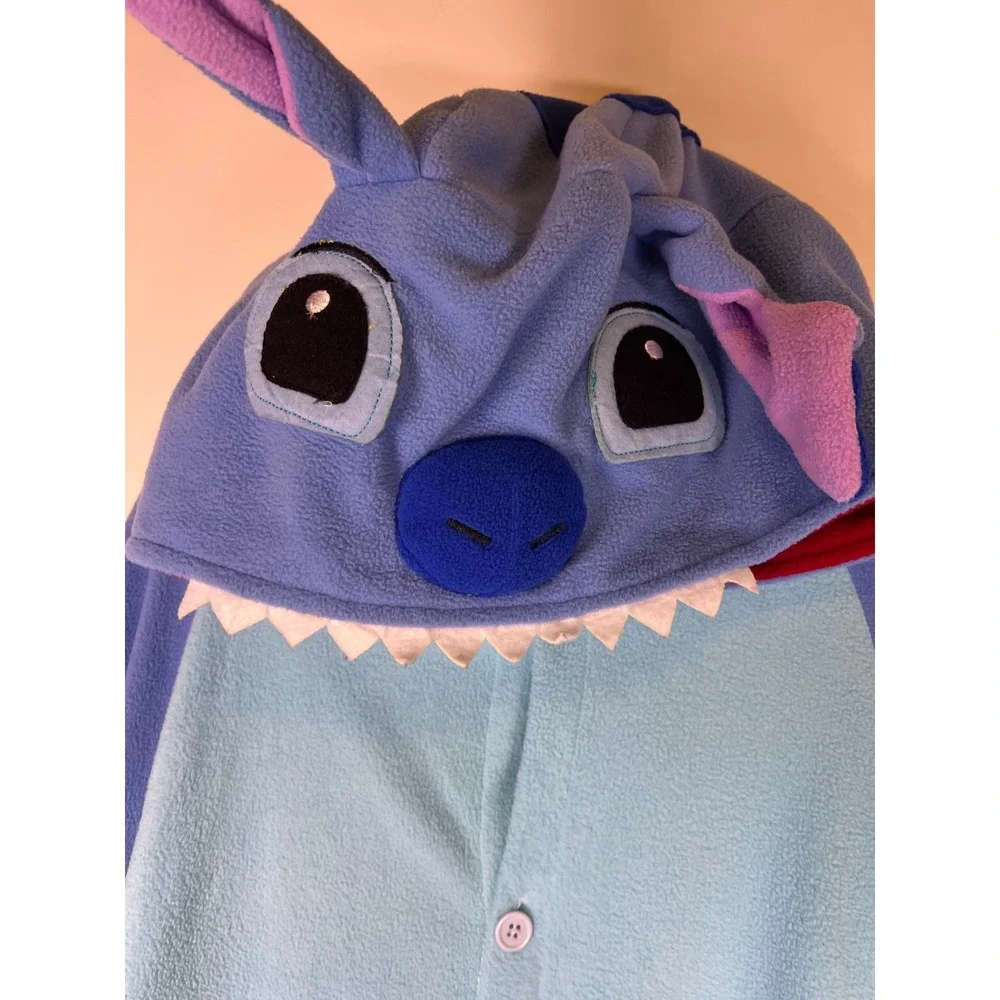 Disney Stitch Costume Pajamas Blue Fleece Hooded One Piece Size M